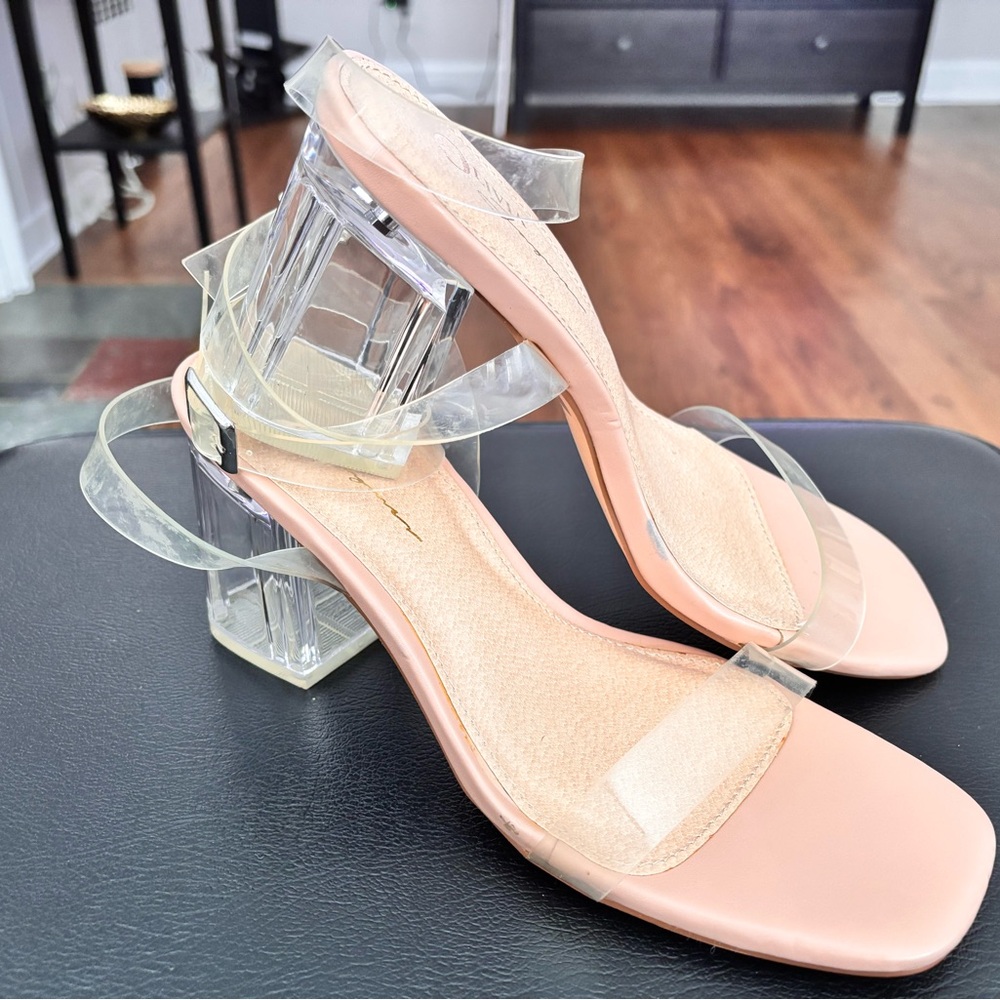 Clear Strap Blush Block Heel Sandals